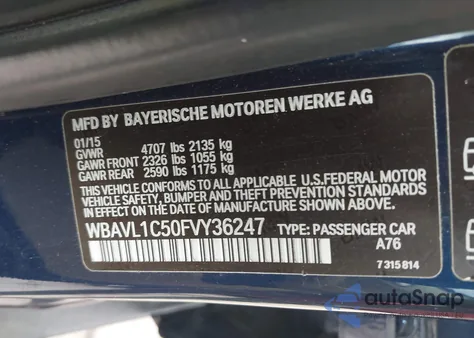 2015 BMW X1 xDrive28I из США, поврежденный, VIN WBAVL1C50FVY36247